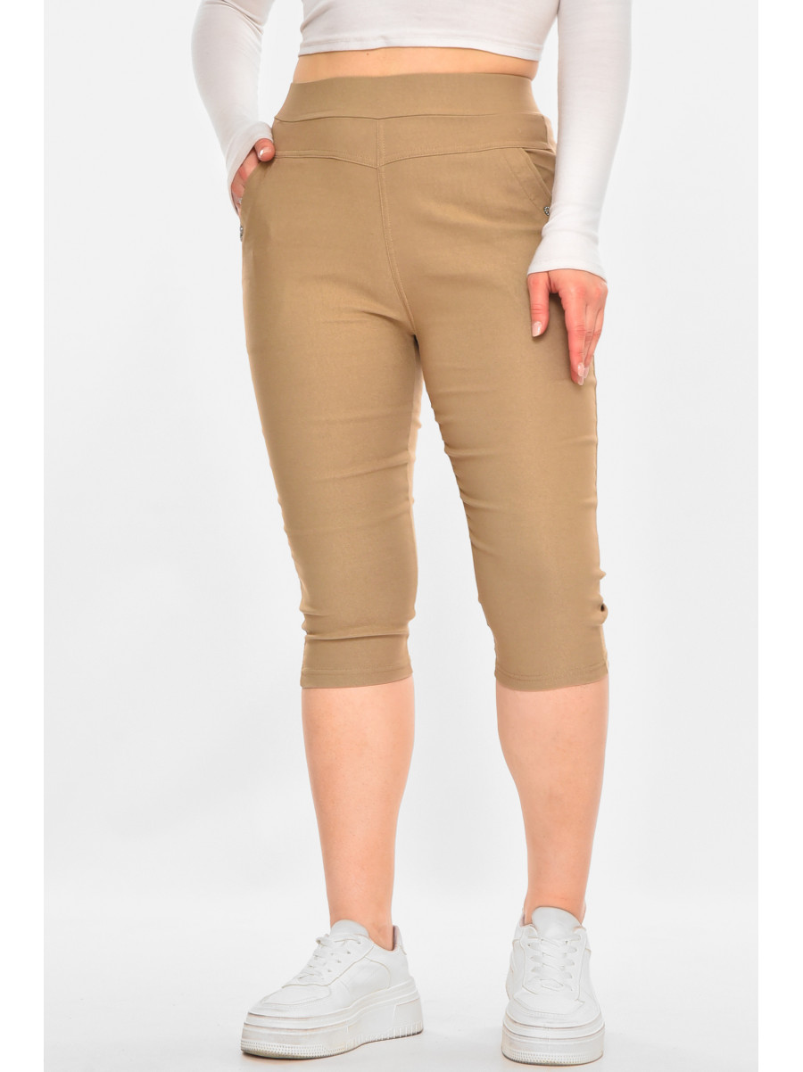 Бриджи женские однотонные бежевого цвета 7070 213080C