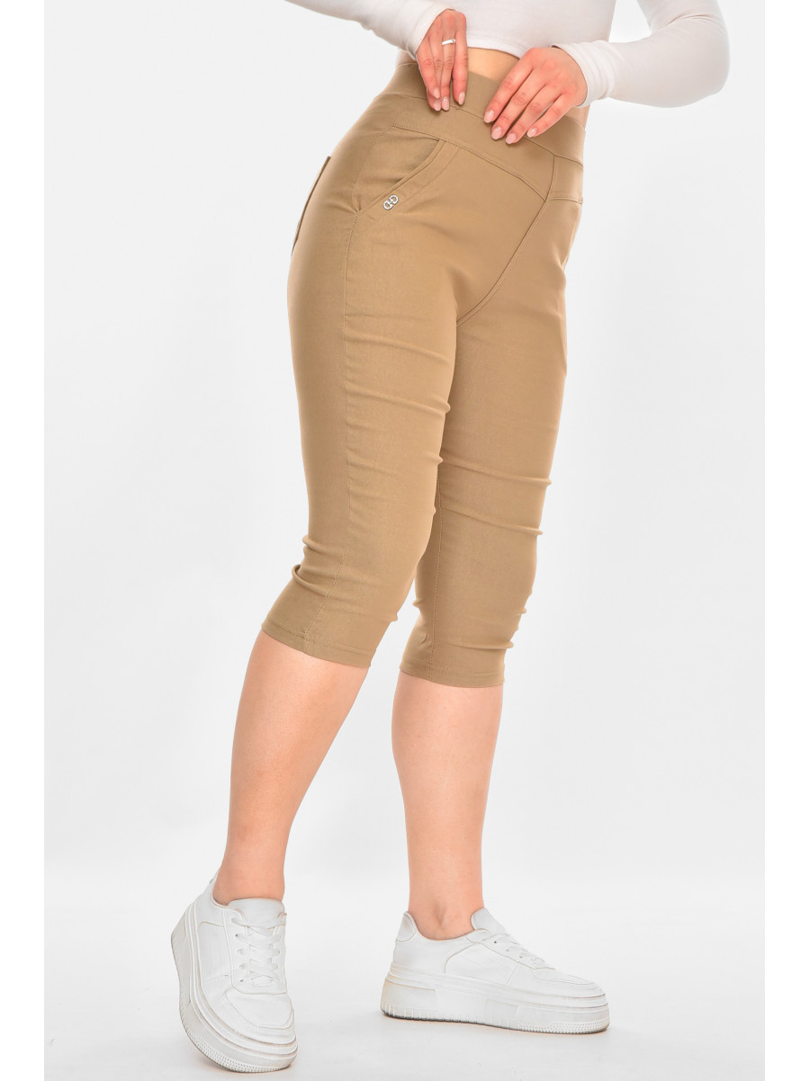 Бриджи женские однотонные бежевого цвета 7070 213080C