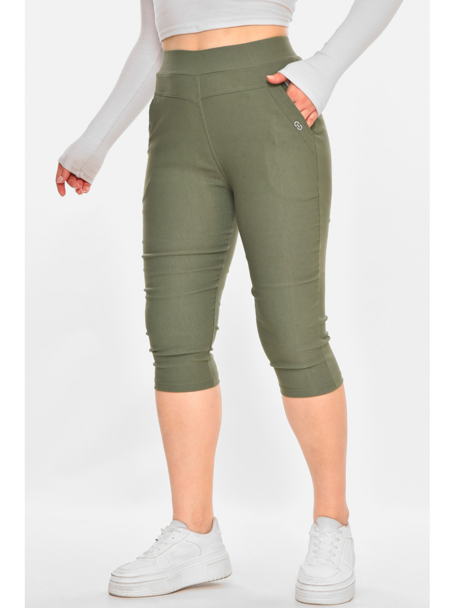 Бриджи женские однотонные зеленого цвета 7070 213081C
