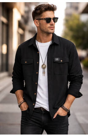 Сорочка чоловіча вельветова чорного кольору 527 213083C
