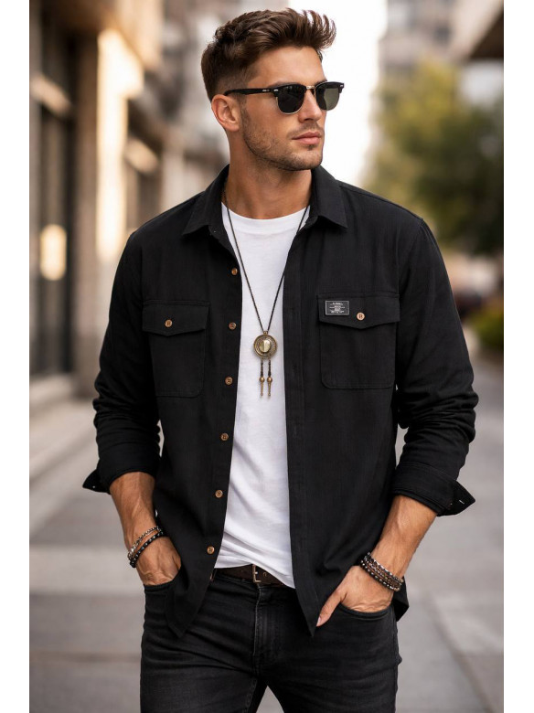 Сорочка чоловіча вельветова чорного кольору 527 213083C