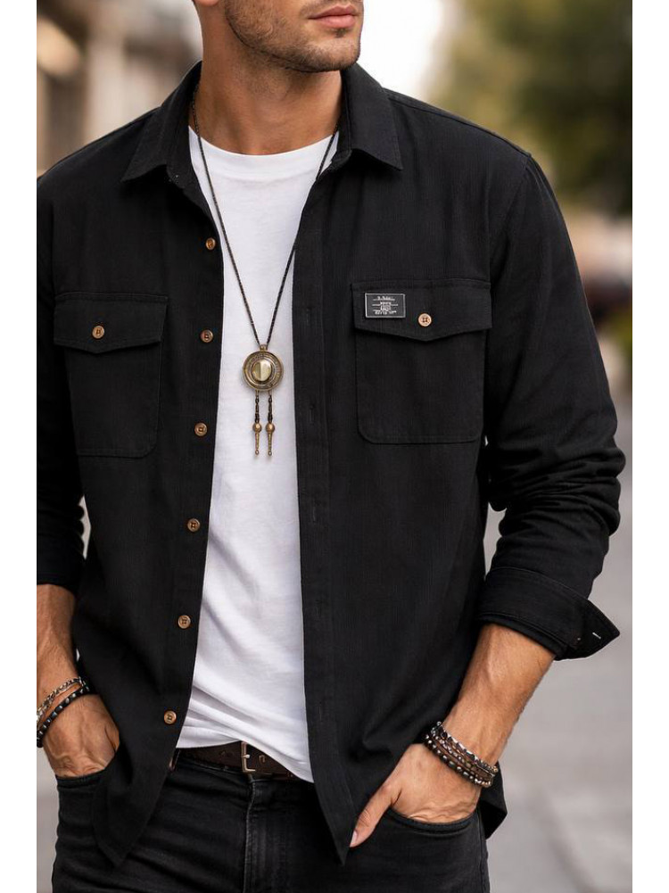 Сорочка чоловіча вельветова чорного кольору 527 213083C