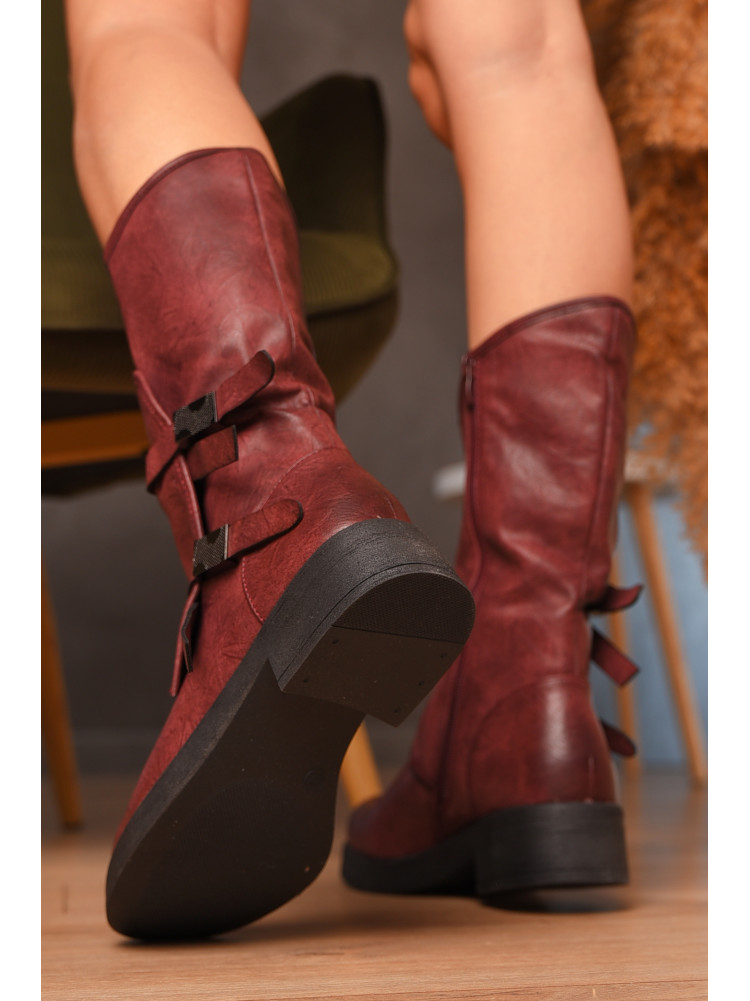 Полусапоги женские демисезонные бордового цвета Уценка 2007 213152C