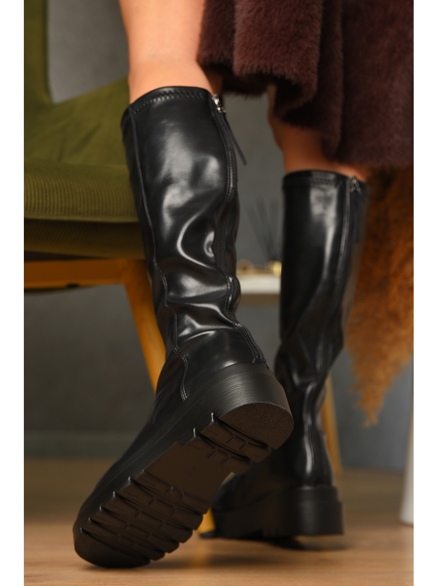 Сапоги женские демисезонные черного цвета на флисе  Уценка 77-109-1 213159C