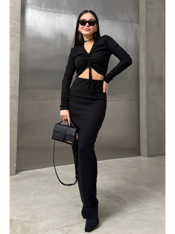 Костюм женский трикотажный в рубчик черного цвета 1547 213160C