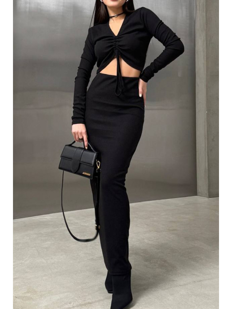 Костюм женский трикотажный в рубчик черного цвета 1547 213160C