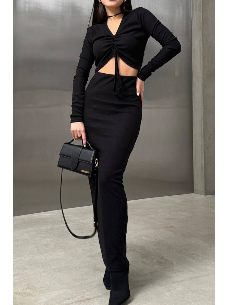 Костюм женский трикотажный в рубчик черного цвета 1547 213160C