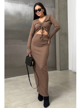 Костюм трикотажний жіночий в рубчик кольору мокко 1547 213162C