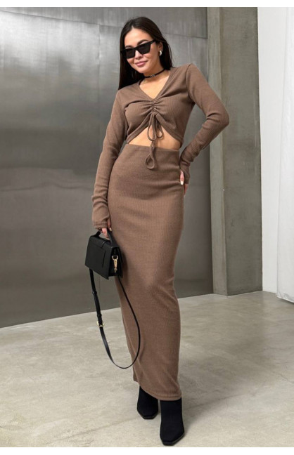 Костюм женский трикотажный в рубчик цвета мокко 1547 213162C