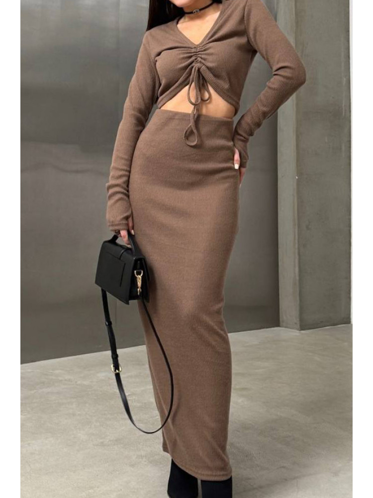 Костюм женский трикотажный в рубчик цвета мокко 1547 213162C