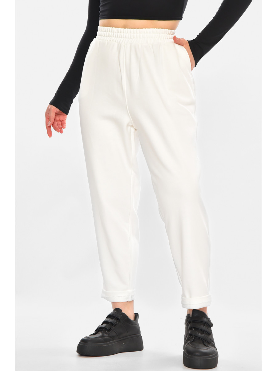 Спортивные штаны женские однотонные белого цвета 2336 213177C