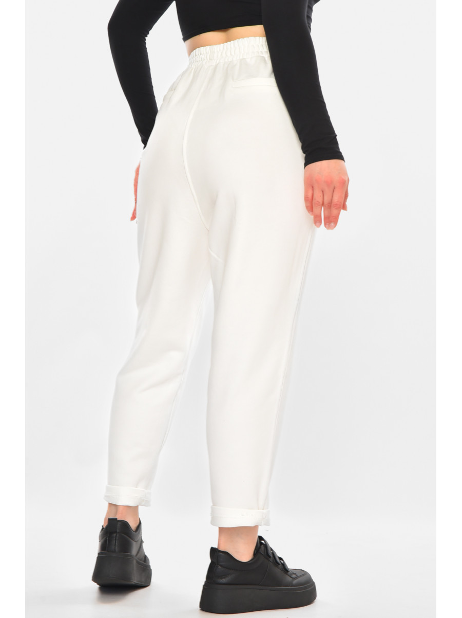 Спортивные штаны женские однотонные белого цвета 2336 213177C
