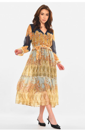 Платье женское горчичного цвета с принтом 213186C