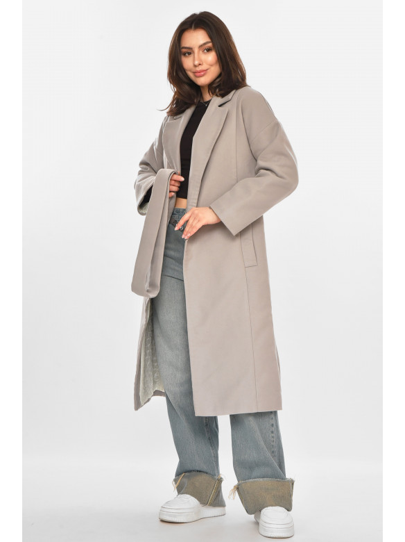 Пальто жіноче однотонне світло-сірого кольору 5352 213196C