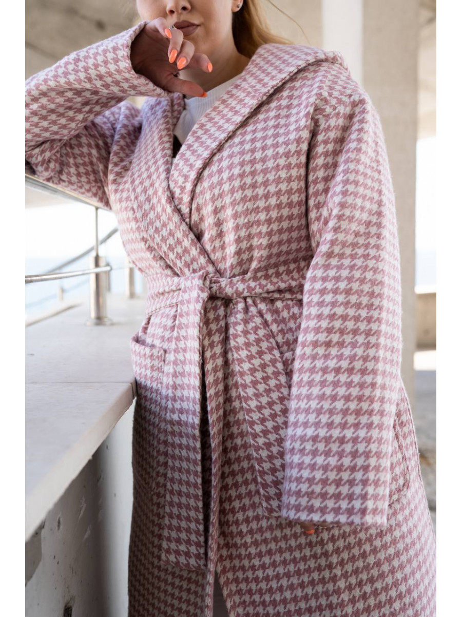 Пальто женское розового цвета с принтом 5672 213198C