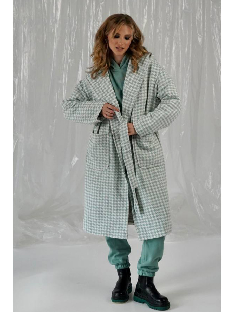 Пальто женское мятного цвета с принтом 5672 213200C
