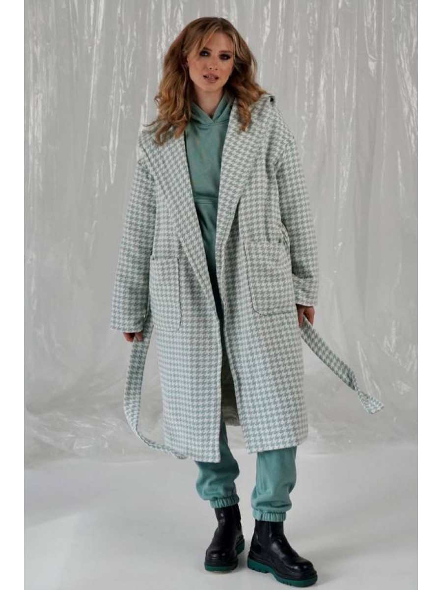 Пальто женское мятного цвета с принтом 5672 213200C