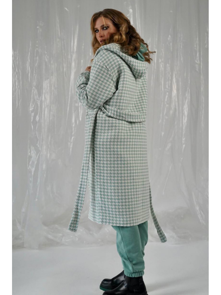 Пальто женское мятного цвета с принтом 5672 213200C