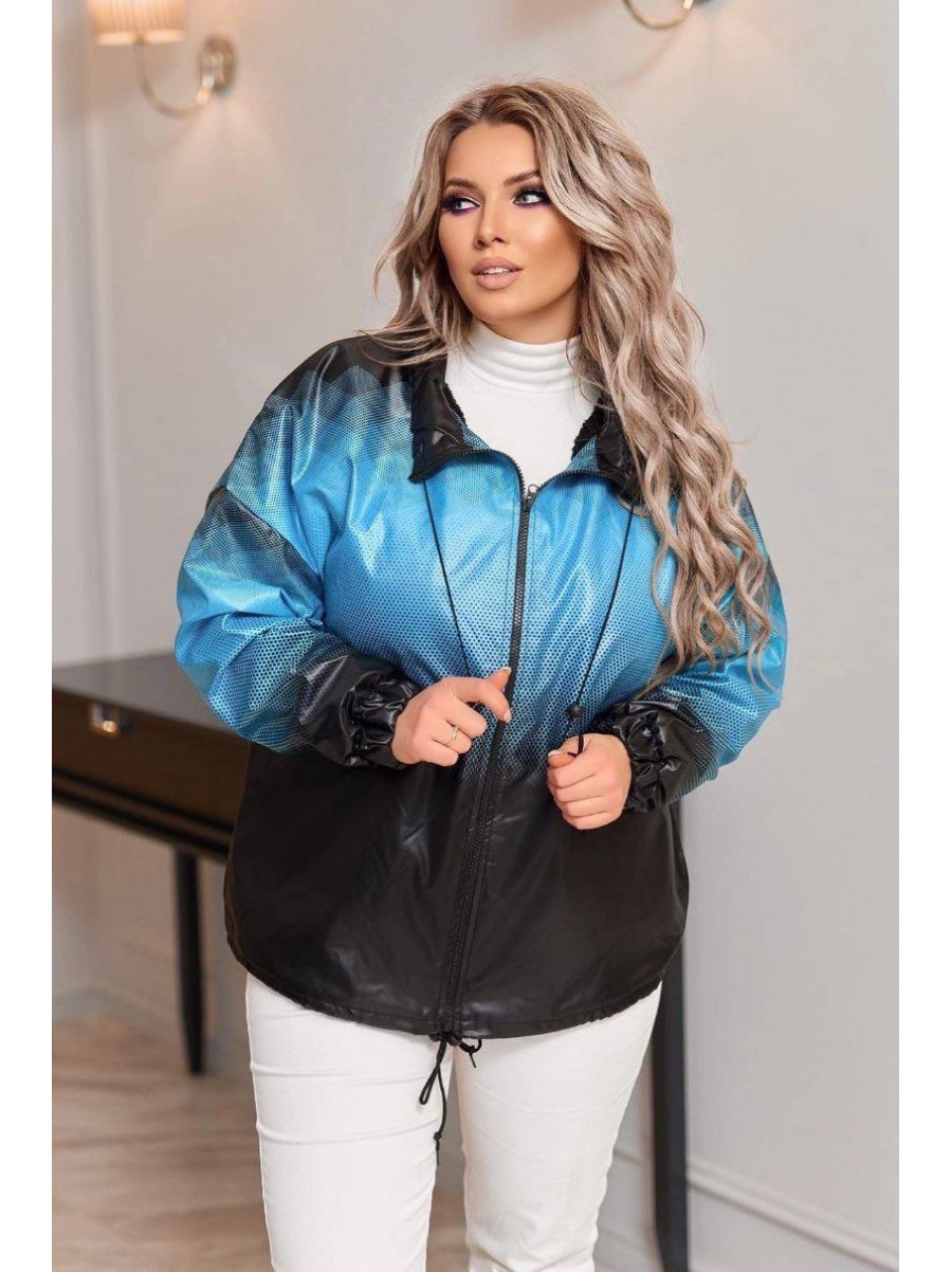 Ветровка женская полубатальная бирюзового цвета с принтом 05554 213202C