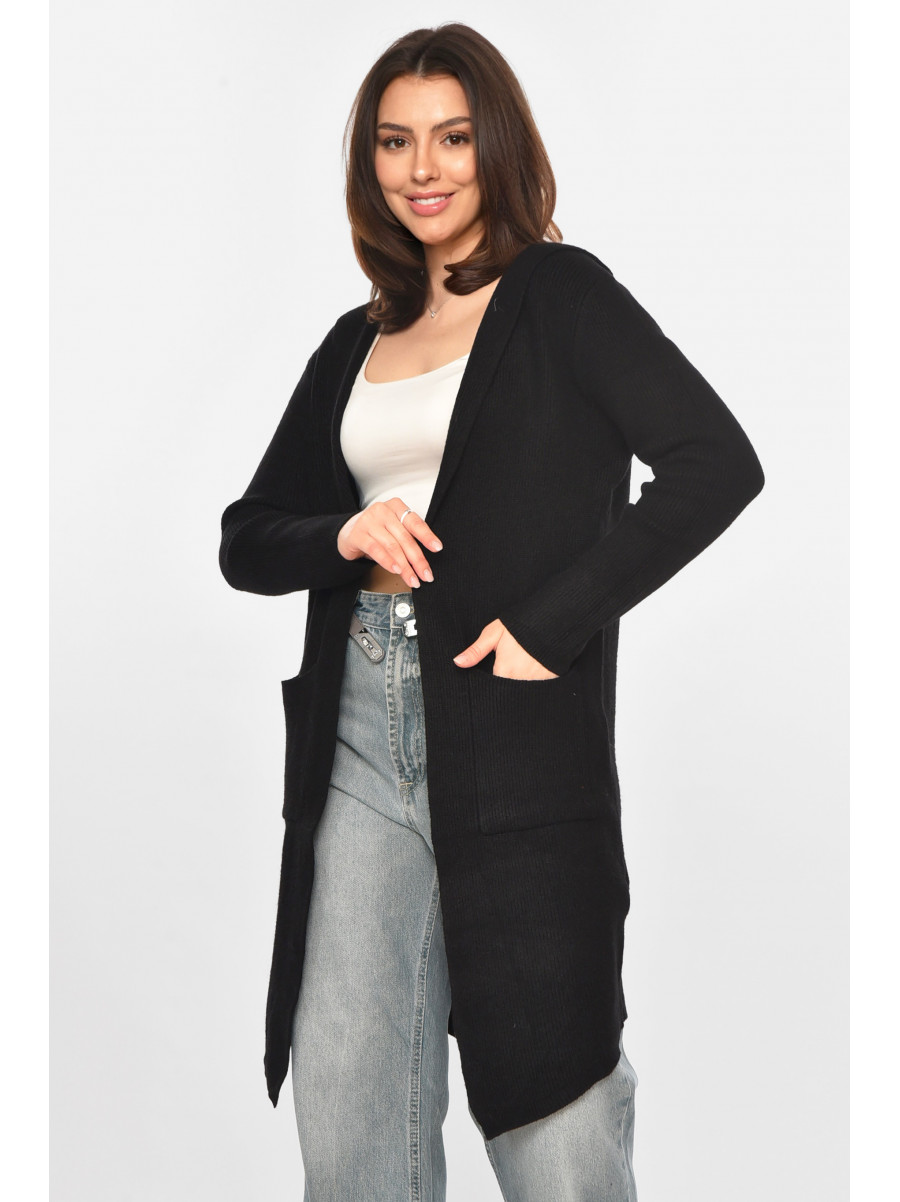 Кардиган женский однотонный черного цвета PM8633 213219C