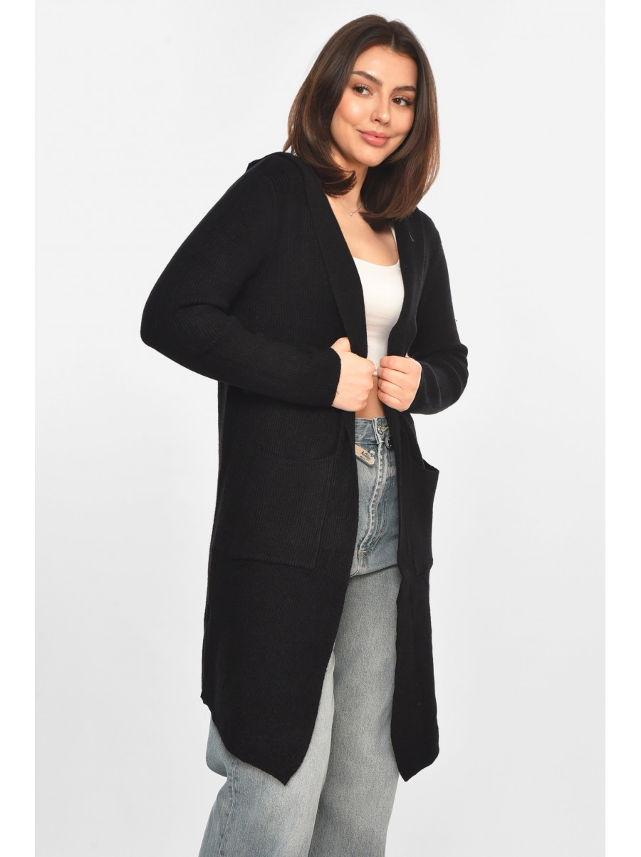 Кардиган женский однотонный черного цвета PM8633 213219C