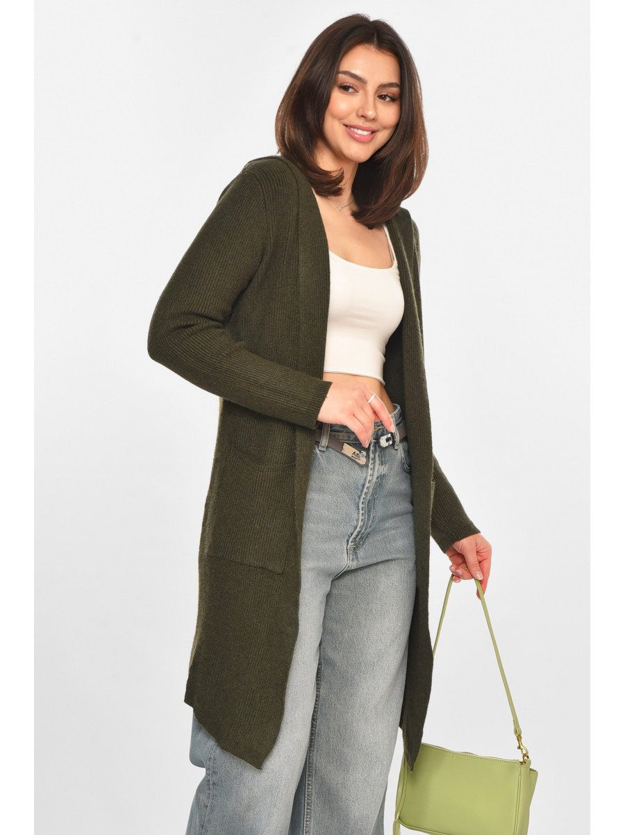 Кардиган женский однотонный цвета хаки PM8633 213222C