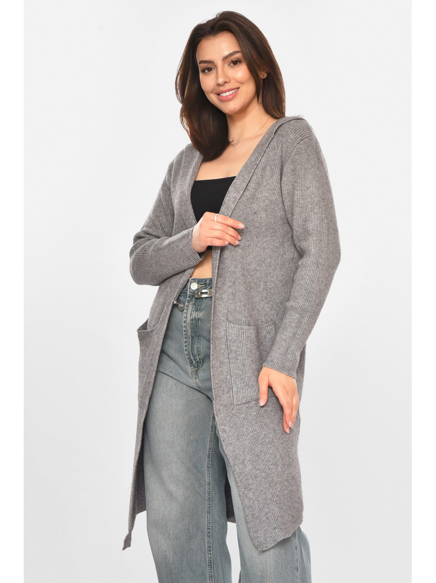 Кардиган женский однотонный тёмно-серого цвета PM8633 213225C