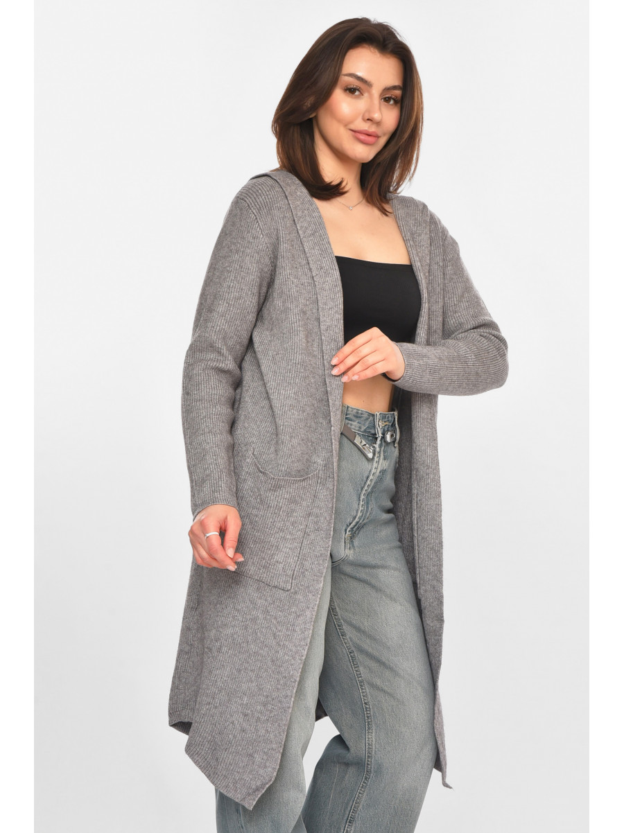 Кардиган женский однотонный тёмно-серого цвета PM8633 213225C
