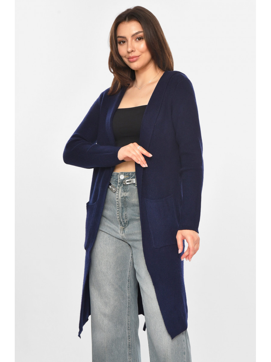 Кардиган женский однотонный тёмно-синего цвета PM8633 213226C
