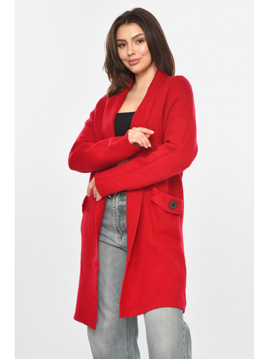 Кардиган женский однотонный красного цвета PM8651 213228C