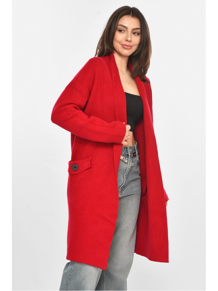 Кардиган женский однотонный красного цвета PM8651 213228C