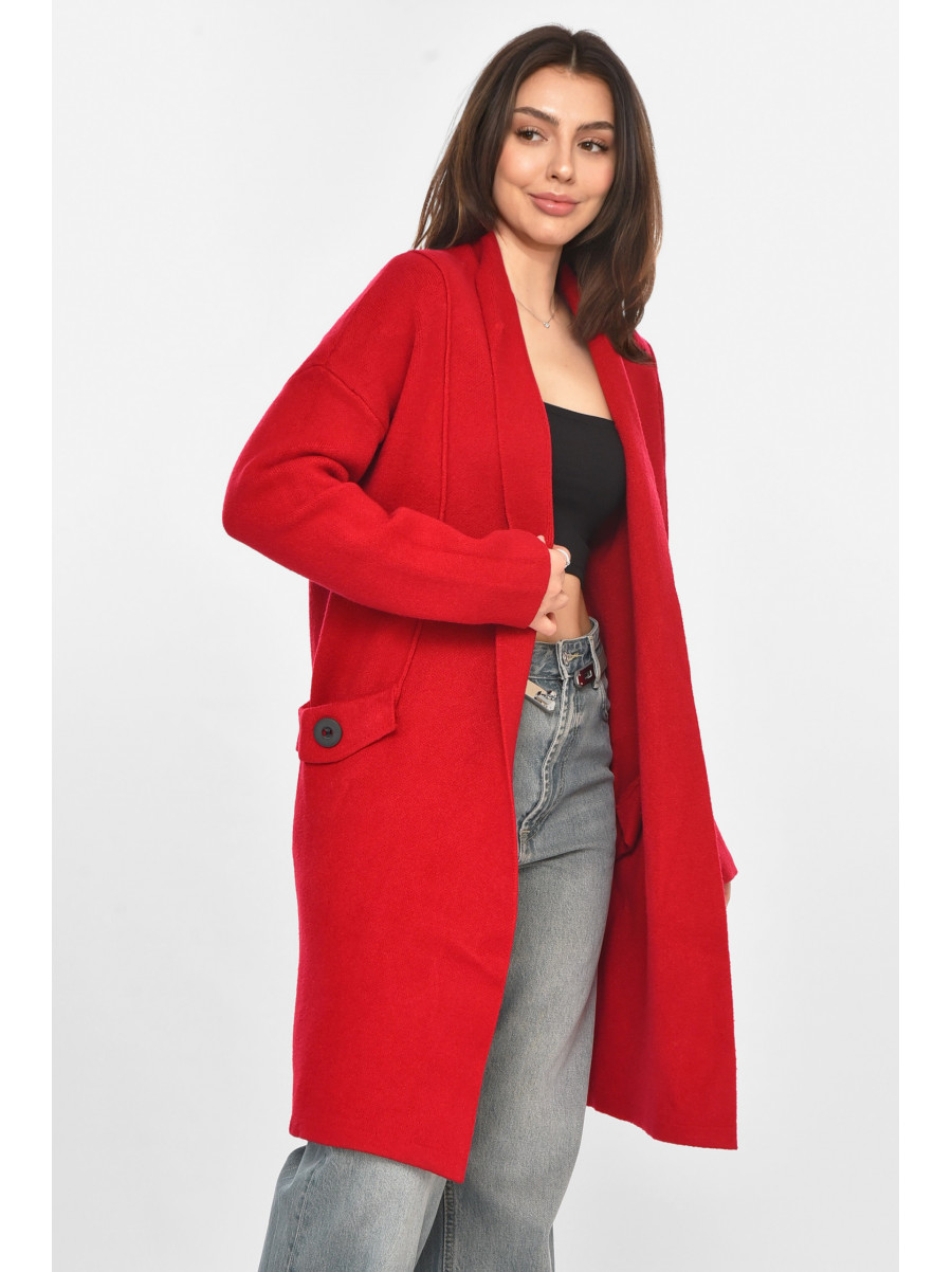 Кардиган женский однотонный красного цвета PM8651 213228C