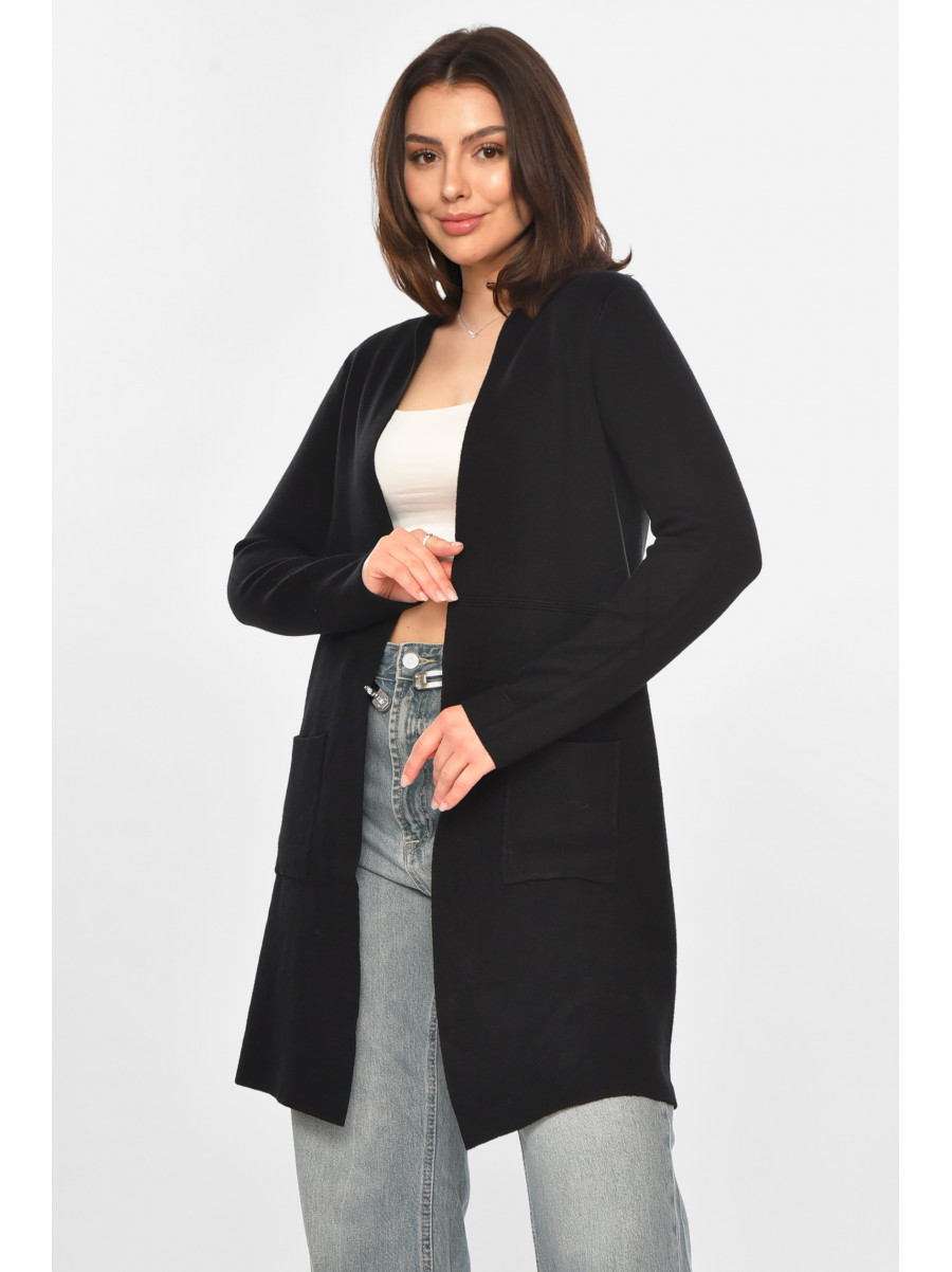 Кардиган женский однотонный черного цвета PM9057 213233C