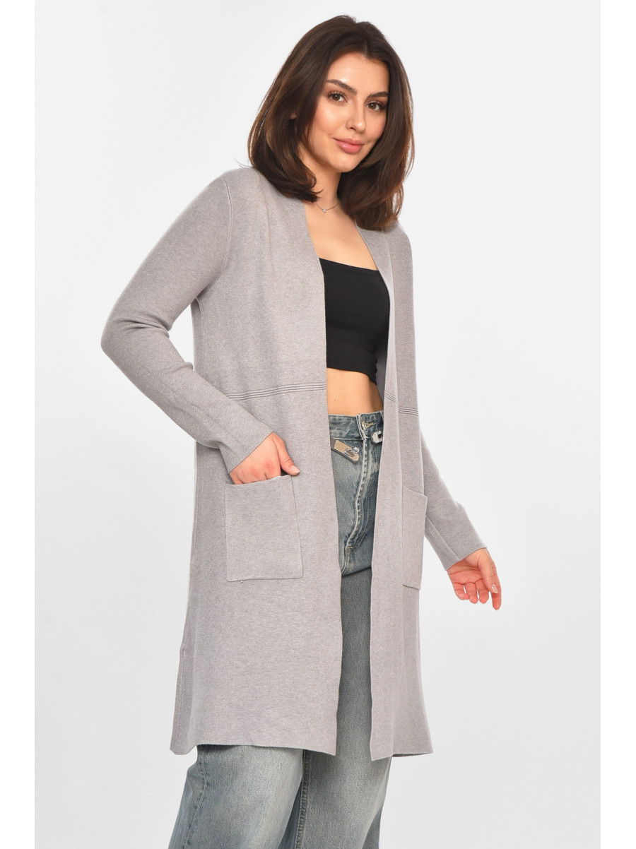 Кардиган женский однотонный серого цвета PM9057 213239C