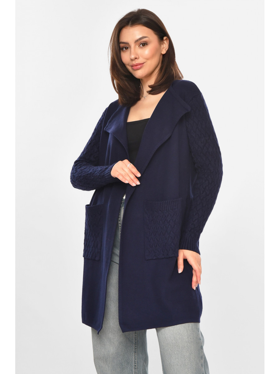 Кардиган женский однотонный тёмно-синего цвета PM9264 213240C