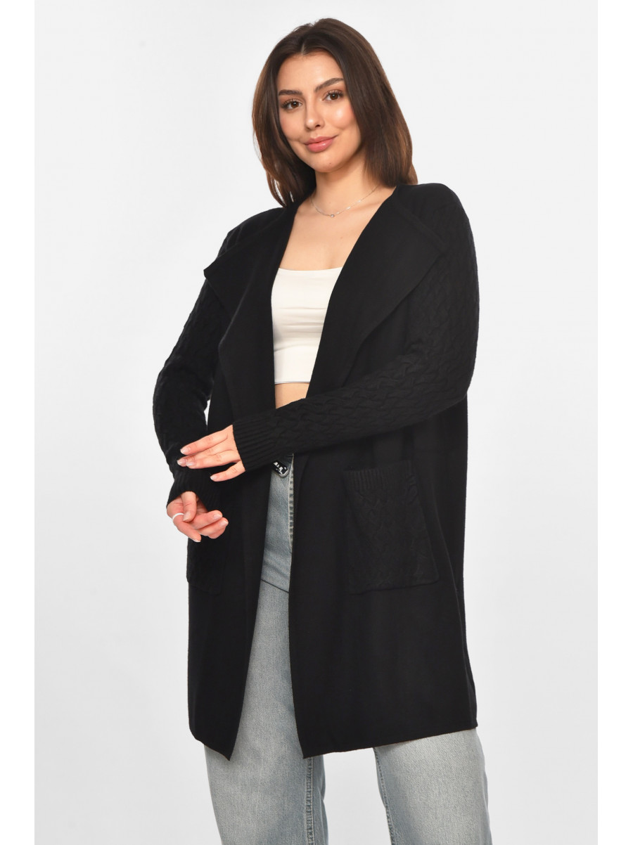 Кардиган женский однотонный черного цвета PM9264 213246C