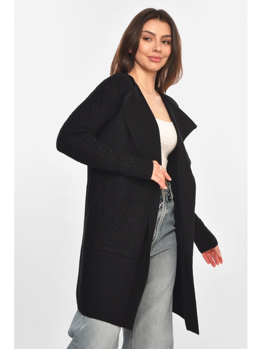 Кардиган женский однотонный черного цвета PM9264 213246C