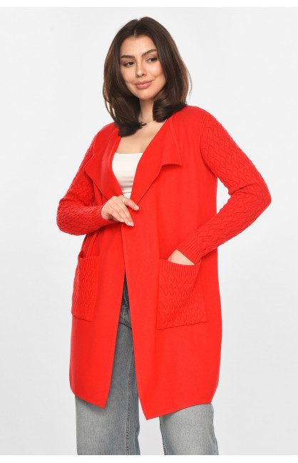 Кардиган женский однотонный красного цвета PM9264 213251C
