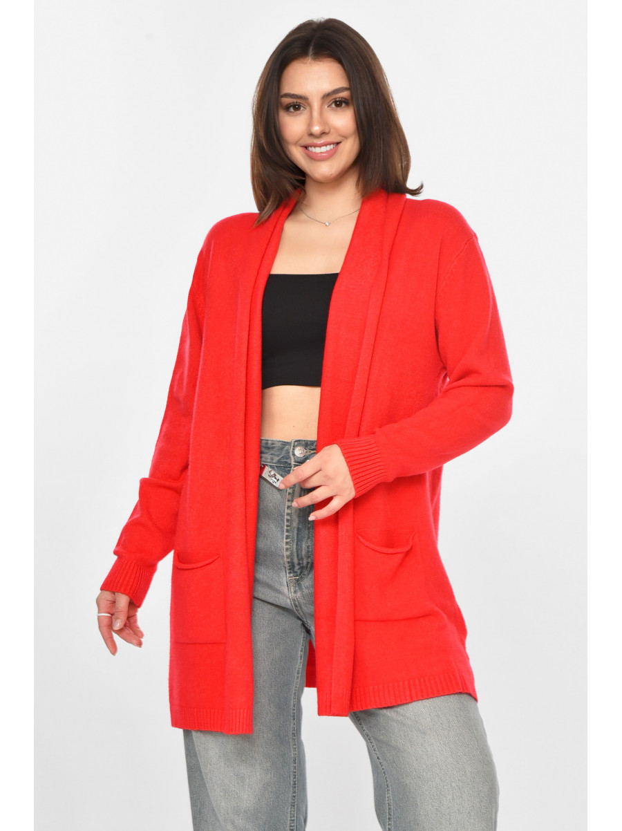 Кардиган жіночий однотонний червоного кольору G645 213253C