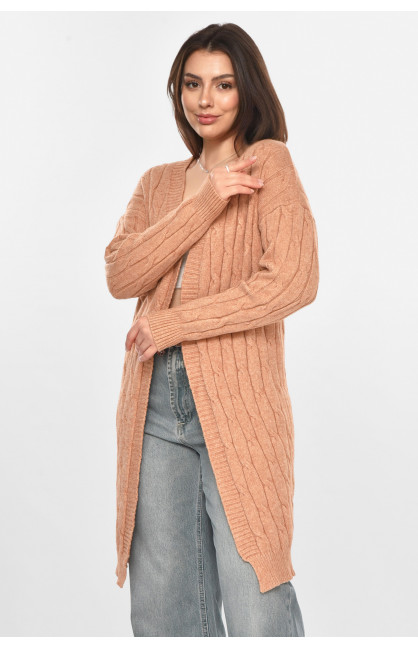 Кардиган женский однотонный тёмно-бежевого цвета PM9244 213284C