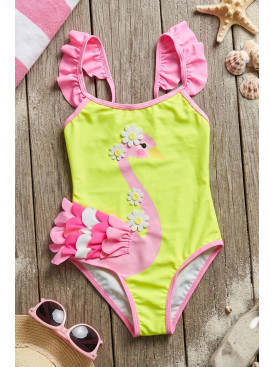 Купальник дитячий суцільний для дівчинки жовтого кольору з принтом 978 213361C