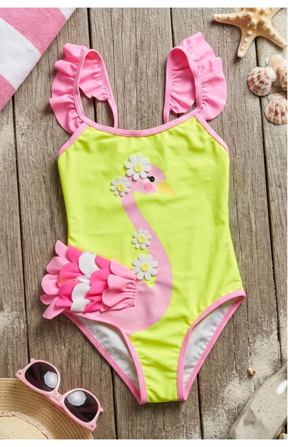 Купальник детский слитный для девочки желтого цвета с принтом 978 213361C