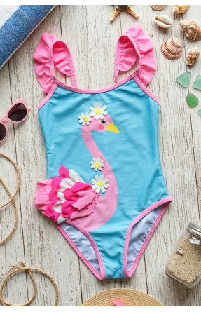 Купальник детский слитный для девочки голубого цвета с принтом 978 213371C