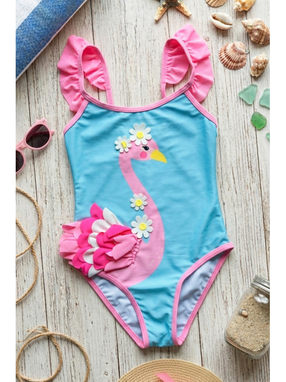 Купальник детский слитный для девочки голубого цвета с принтом 978 213371C