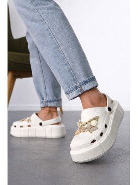 Кроксы женские белого цвета 152/2-9 213404C