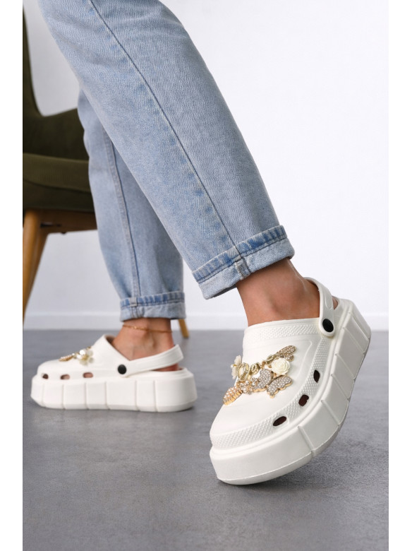 Кроксы женские белого цвета 152/2-9 213404C