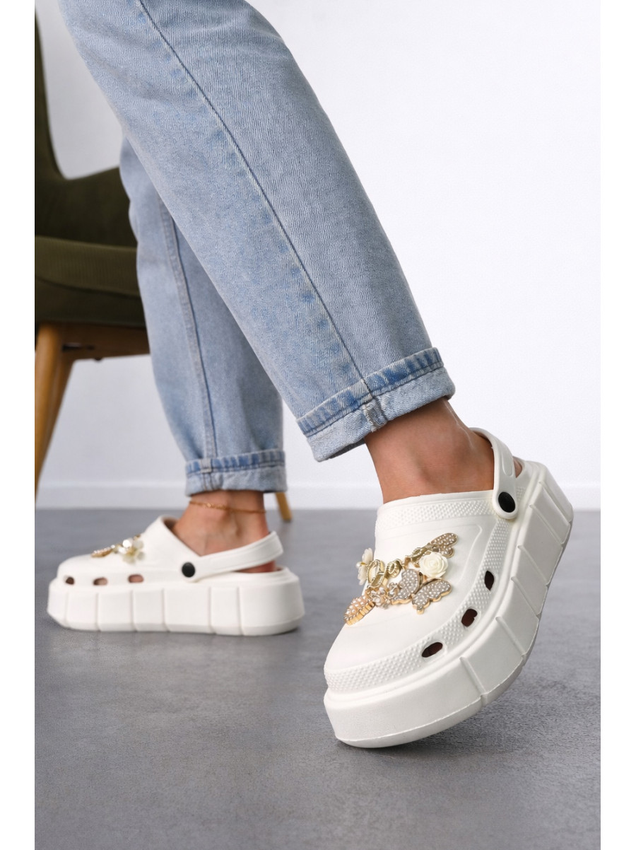 Кроксы женские белого цвета 152/2-9 213404C