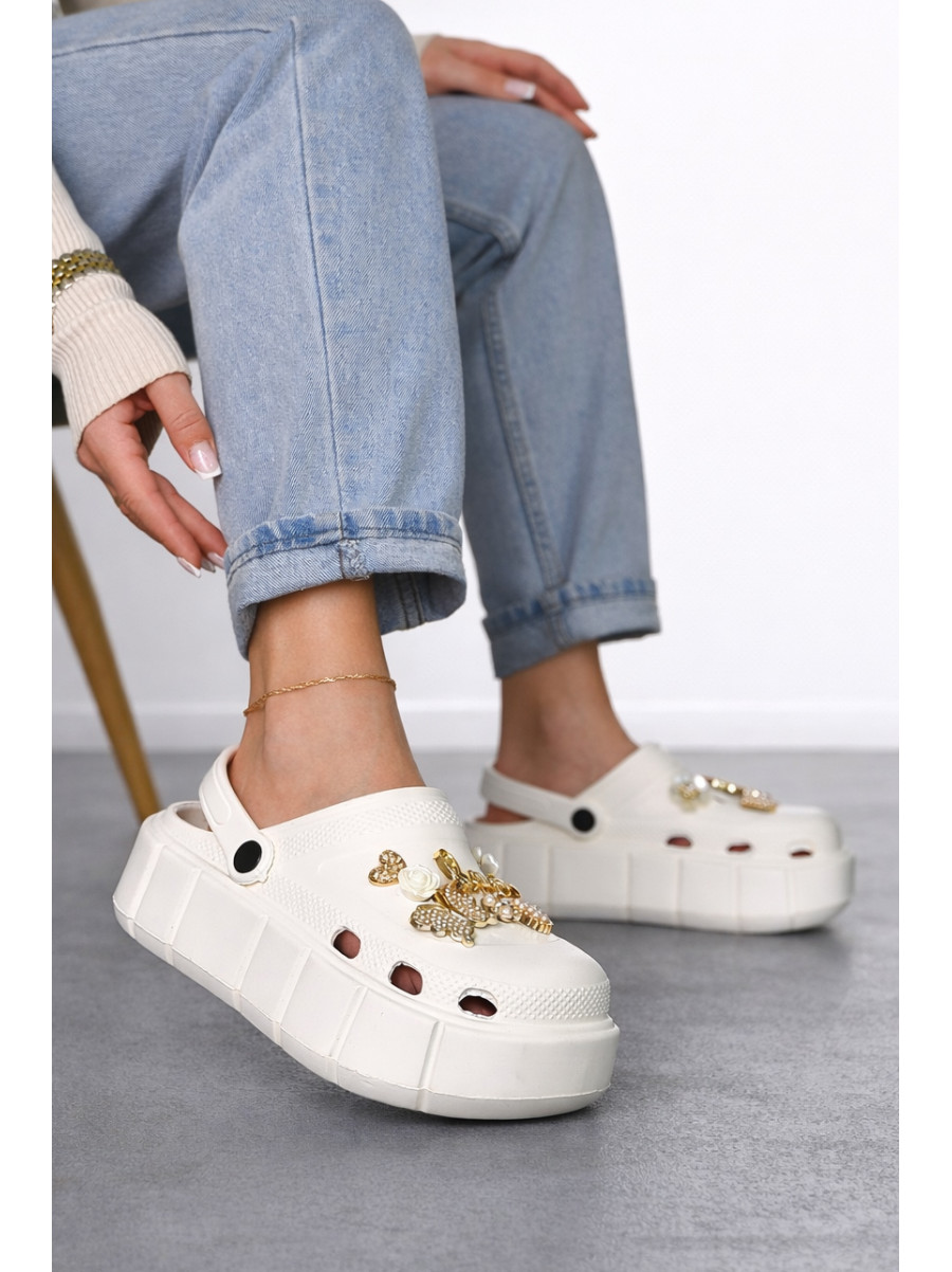 Кроксы женские белого цвета 152/2-9 213404C