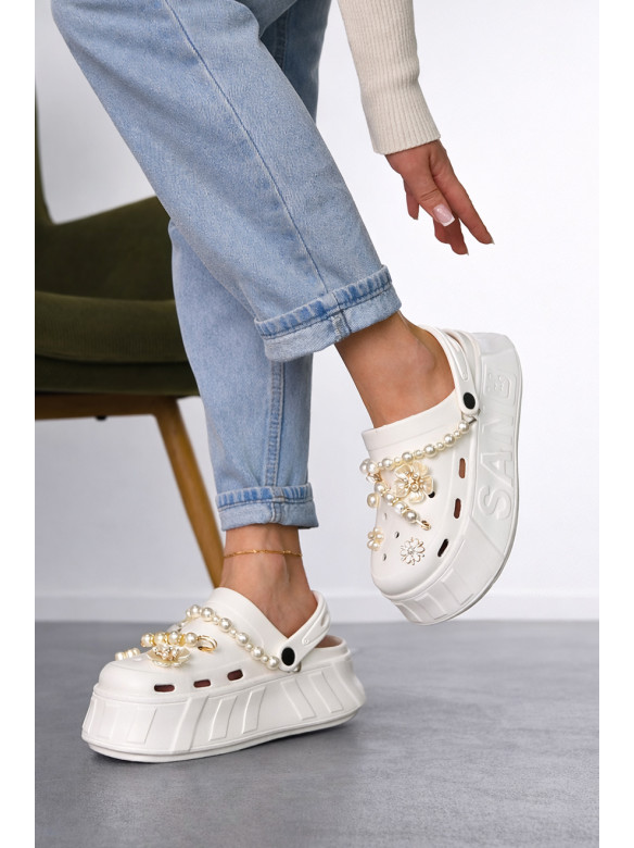 Кроксы женские белого цвета 156/2 213405C