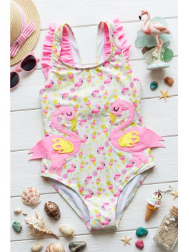 Купальник детский слитный для девочки молочного цвета с принтом 968 213406C